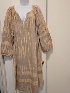 J Jill Boho Tie-Dye Long Sleeve Dress in Beige and Taupe 4X